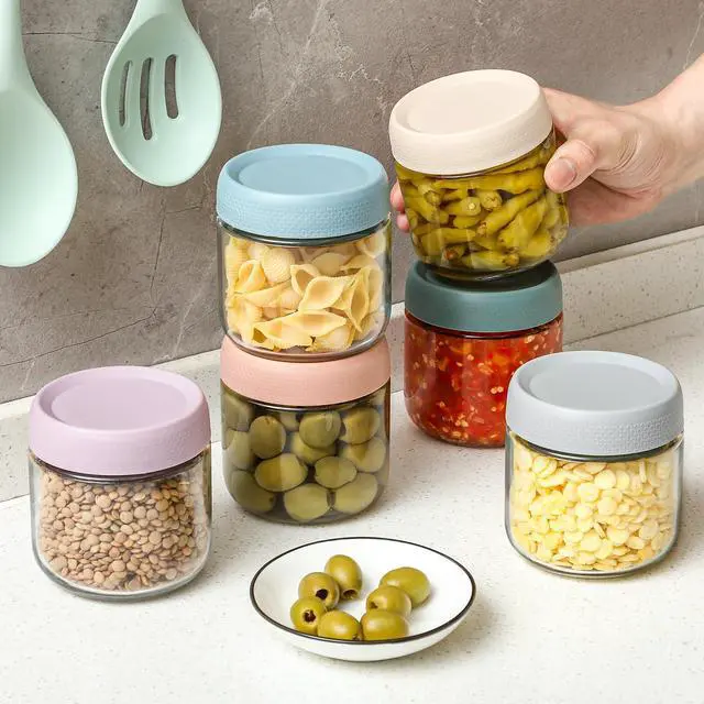 Alt view image 5 of 7 - 6-pack 10oz Glass jars with Airtight Lids, Overnight Oats Containers with Lids, Wide mouth Mason Salad jars, Glass Food Storage Containers for Snacks Yogurt Spice Sugar