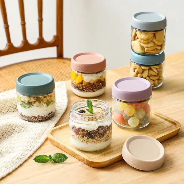 Alt view image 6 of 7 - 6-pack 10oz Glass jars with Airtight Lids, Overnight Oats Containers with Lids, Wide mouth Mason Salad jars, Glass Food Storage Containers for Snacks Yogurt Spice Sugar