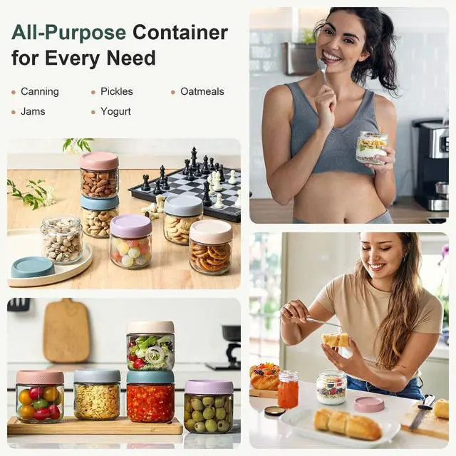 Alt view image 7 of 7 - 6-pack 10oz Glass jars with Airtight Lids, Overnight Oats Containers with Lids, Wide mouth Mason Salad jars, Glass Food Storage Containers for Snacks Yogurt Spice Sugar