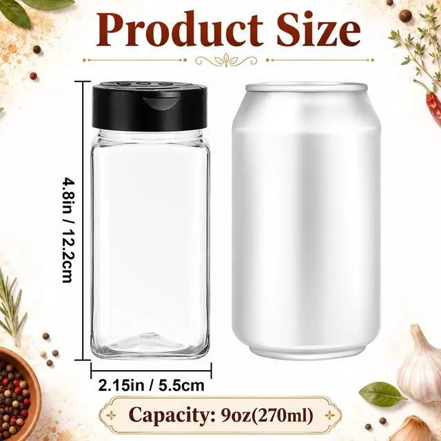 Alt view image 2 of 7 - 16 Pack 9 oz Plastic Spice Jars with Black Cap, Plastic Spice Bottles Empty Seasoning Containers for Storing Spice, Herbs and Powders
