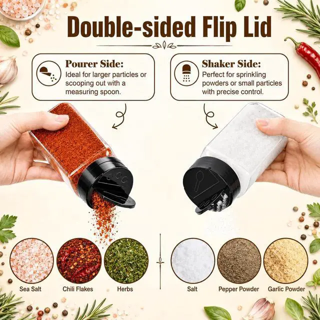 Alt view image 6 of 7 - 16 Pack 9 oz Plastic Spice Jars with Black Cap, Plastic Spice Bottles Empty Seasoning Containers for Storing Spice, Herbs and Powders