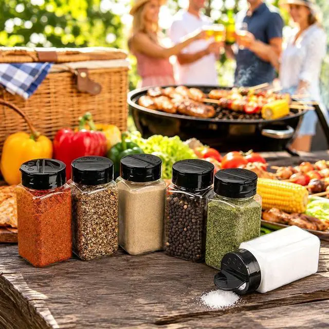 Alt view image 7 of 7 - 16 Pack 9 oz Plastic Spice Jars with Black Cap, Plastic Spice Bottles Empty Seasoning Containers for Storing Spice, Herbs and Powders