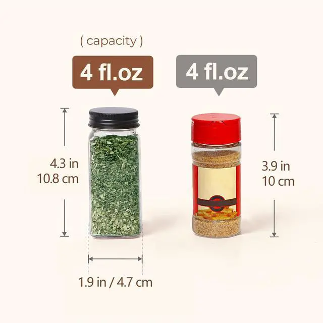 Alt view image 6 of 7 - Glass Spice Jars with with Labels 4 oz 24 Pack Small Square Bulk Set | Empty Containers, Seasoning Herb Powder, Salt Pepper Chili, Spice Rack Organization, Kitchen Cabinet Storage, Funnel Included