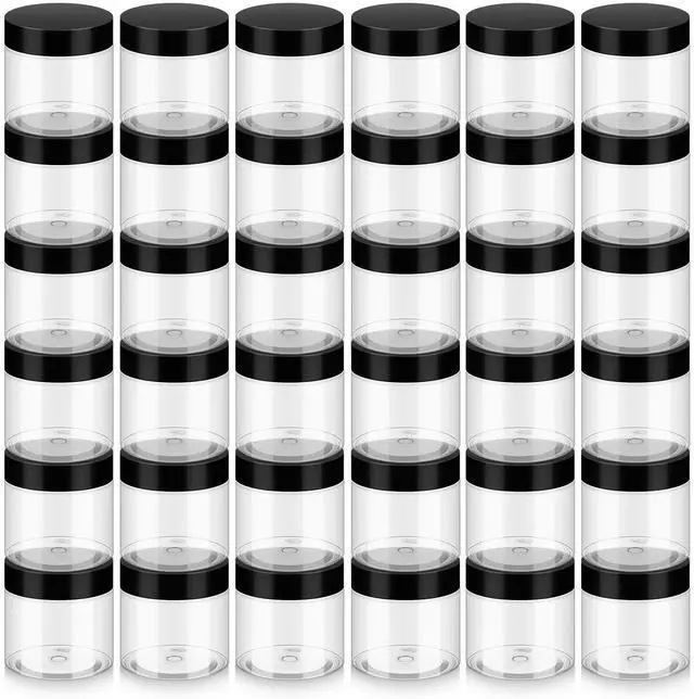 Main image of 36 Pack 2 OZ Plastic Jars with Lids, BPA Free, Reusable, Refillable Transparent Cosmetic Containers for Bath Salts, Cosmetics, Powders, Beauty Product and Small Accessories