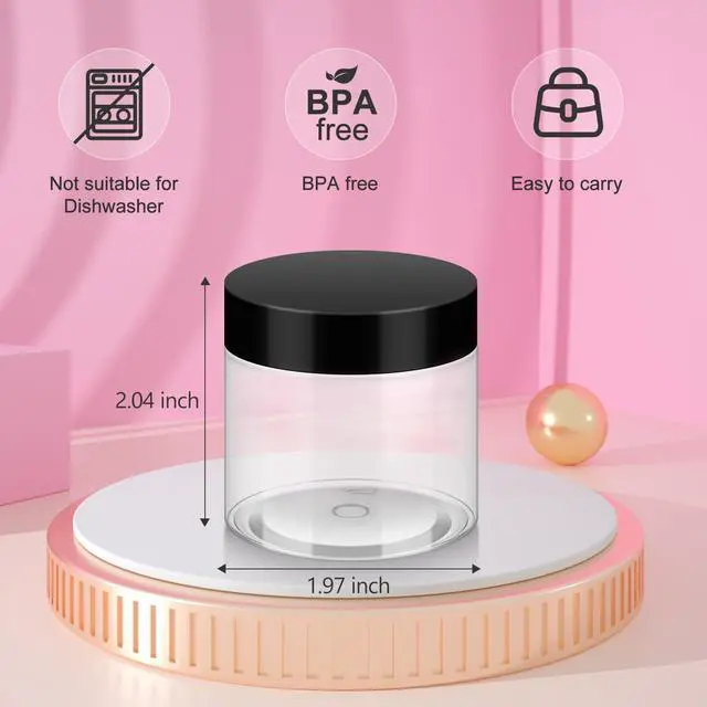 Alt view image 4 of 7 - 36 Pack 2 OZ Plastic Jars with Lids, BPA Free, Reusable, Refillable Transparent Cosmetic Containers for Bath Salts, Cosmetics, Powders, Beauty Product and Small Accessories