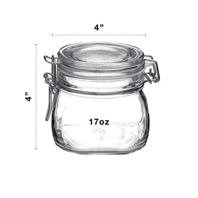 Alt view image 2 of 6 - Fido 17.5 Ounce Glass Storage Jars: Airtight Hinged Lid With Leak Proof Gasket, Wide Mouth Food Container - For Zero Waste Air Tight Preserving Jam, Spices, Coffee, Sugar & Herbs