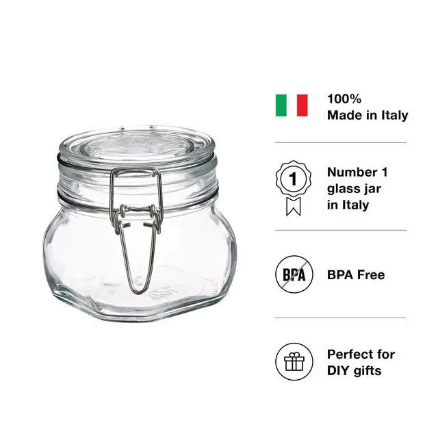 Alt view image 3 of 6 - Fido 17.5 Ounce Glass Storage Jars: Airtight Hinged Lid With Leak Proof Gasket, Wide Mouth Food Container - For Zero Waste Air Tight Preserving Jam, Spices, Coffee, Sugar & Herbs
