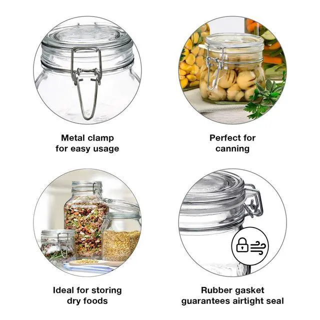 Alt view image 4 of 6 - Fido 17.5 Ounce Glass Storage Jars: Airtight Hinged Lid With Leak Proof Gasket, Wide Mouth Food Container - For Zero Waste Air Tight Preserving Jam, Spices, Coffee, Sugar & Herbs