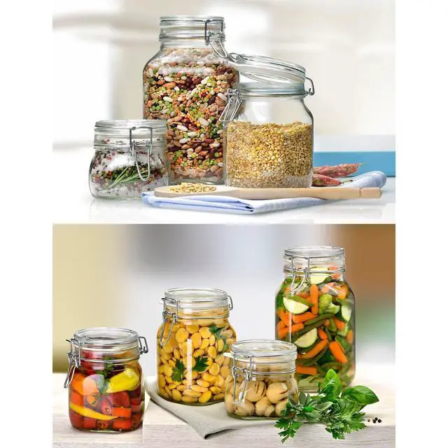 Alt view image 5 of 6 - Fido 17.5 Ounce Glass Storage Jars: Airtight Hinged Lid With Leak Proof Gasket, Wide Mouth Food Container - For Zero Waste Air Tight Preserving Jam, Spices, Coffee, Sugar & Herbs