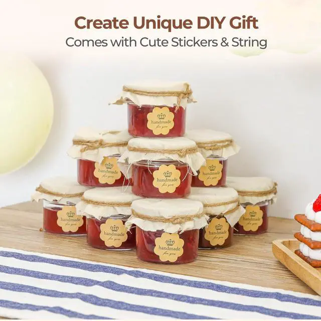 Alt view image 6 of 7 - Mini Mason Jars 4 oz, 8 Pack Regular Mouth Glass Jars with Lids | BPA-Free Materials, Spice Rack, Small Jam, Honey Samples, Wedding Favors, DIY Candles, Labels and Twine