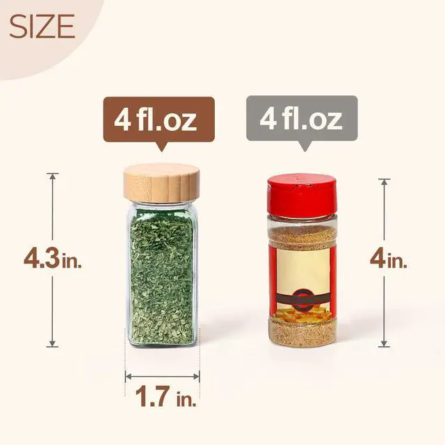 Alt view image 2 of 7 - Glass Spice Jars with with Labels 4 oz 6 Pack Small Bamboo Lids | Empty Containers, Seasoning Herb Powder, Salt Pepper Chili, Spice Rack Organization, Kitchen Cabinet Storage, Funnel Included