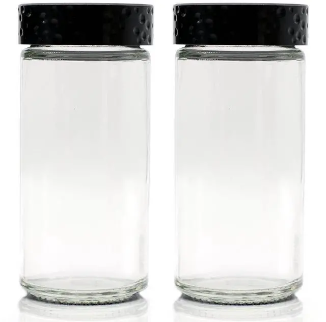 Main image of 2 Pcs Black Spice Jars, 3 oz Glass Seasoning Bottles, Spices Container, Empty Spice Jars, Round Spice Bottles with Airtight Plastic Caps with Shaker Lids (2, clear)