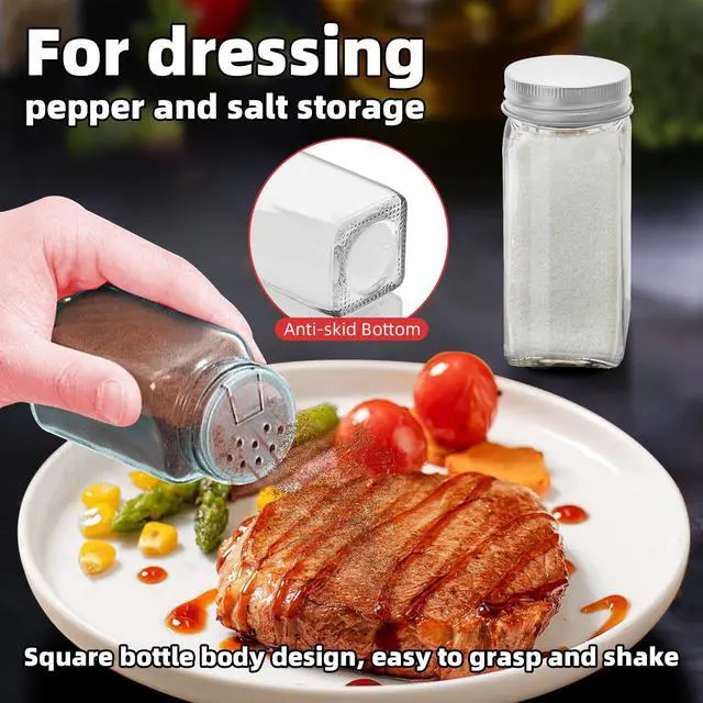Alt view image 5 of 6 - 2Pcs 4oz Glass Spice Jars with Shaker Lids, Spice Jars Trial Set & Supplement Set, Empty Spice Containers and Square Spice Bottles for Kitchen (silver iron Lids)