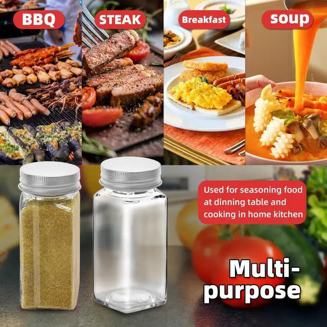 Alt view image 6 of 6 - 2Pcs 4oz Glass Spice Jars with Shaker Lids, Spice Jars Trial Set & Supplement Set, Empty Spice Containers and Square Spice Bottles for Kitchen (silver iron Lids)