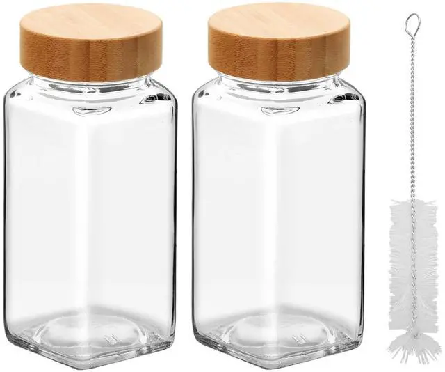 Main image of 2Pcs 4oz Glass Spice Jars with Shaker Lids, Spice Jars Trial Set & Supplement Set, Empty Spice Containers and Square Spice Bottles for Kitchen (Bamboo Lids)