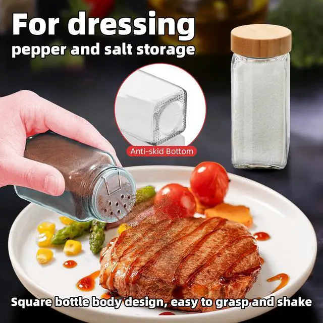 Alt view image 5 of 6 - 2Pcs 4oz Glass Spice Jars with Shaker Lids, Spice Jars Trial Set & Supplement Set, Empty Spice Containers and Square Spice Bottles for Kitchen (Bamboo Lids)