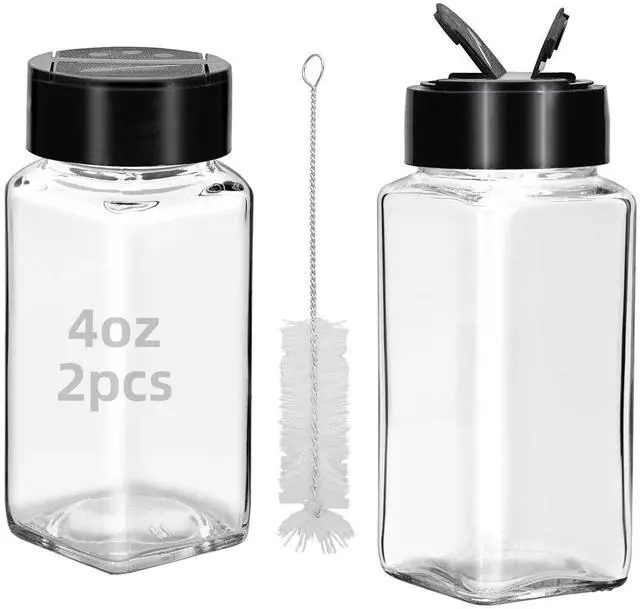 Main image of 2Pcs 4oz Glass Spice Jars with Dual Sifter Cap, Spice Jars Trial Set & Supplement Set, Empty Spice Containers and Square Spice Bottles for Kitchen (2)