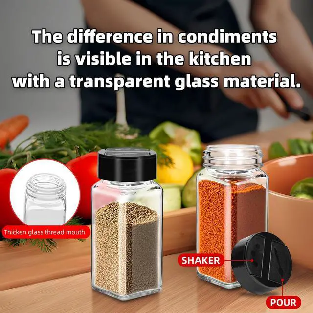 Alt view image 4 of 6 - 2Pcs 4oz Glass Spice Jars with Dual Sifter Cap, Spice Jars Trial Set & Supplement Set, Empty Spice Containers and Square Spice Bottles for Kitchen (2)