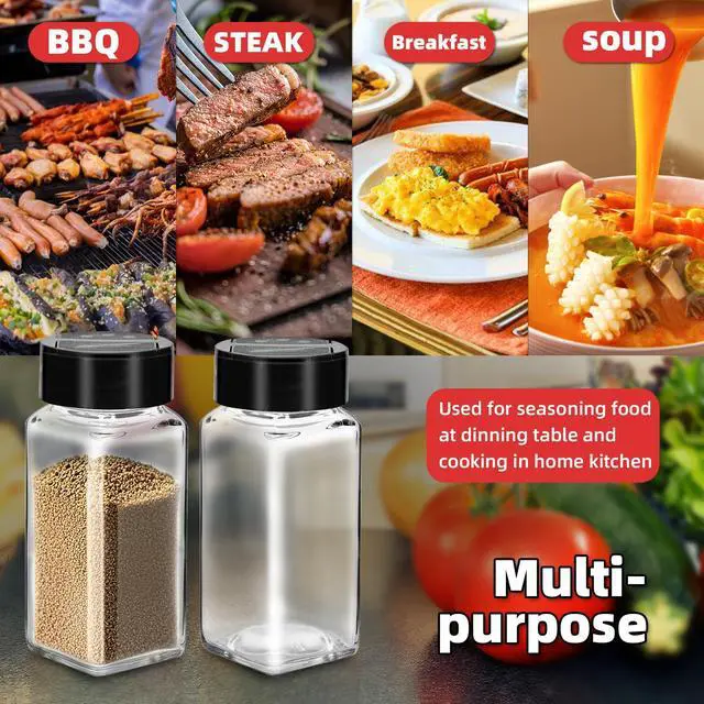 Alt view image 6 of 6 - 2Pcs 4oz Glass Spice Jars with Dual Sifter Cap, Spice Jars Trial Set & Supplement Set, Empty Spice Containers and Square Spice Bottles for Kitchen (2)