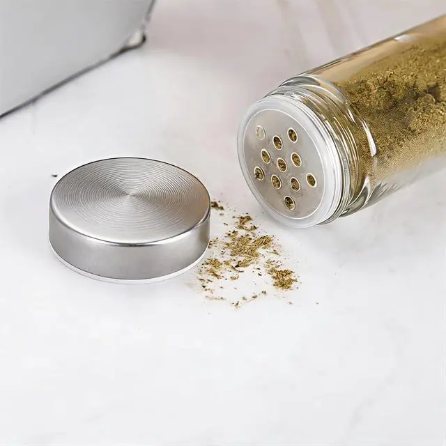 Alt view image 2 of 5 - 2 PCS 3 oz Glass Spice Jars/Bottles,Stainless Steel Lids Empty Round Spice Containers with Airtight Metal Caps with Shaker Lids