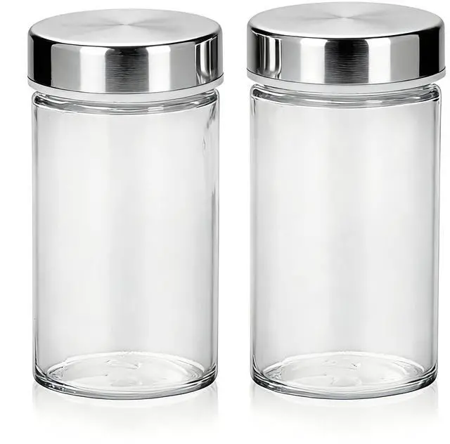 Main image of 2 PCS 3 oz Glass Spice Jars/Bottles,Stainless Steel Lids Empty Round Spice Containers with Airtight Metal Caps with Shaker Lids