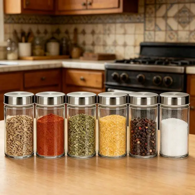 Alt view image 4 of 5 - 2 PCS 3 oz Glass Spice Jars/Bottles,Stainless Steel Lids Empty Round Spice Containers with Airtight Metal Caps with Shaker Lids