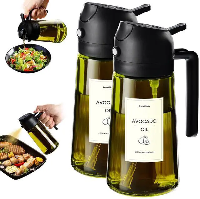 Main image of Original 16oz/470ml Olive Oil Dispenser Bottle for Kitchen Gadgets and Air Fryer Accessories - Olive Oil Sprayer for Cooking w/Stickers - 2 Black