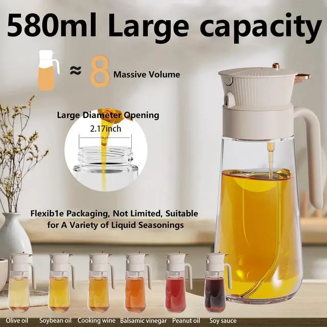 Alt view image 2 of 7 - 19.6 oz 2 in 1 Glass Olive Oil Sprayer for Cooking | Leak-Proof Oil Dispenser for Kitchen, Food-Grade Spray and Pour Bottle Air Fryer, BBQ, Salad, Baking - White