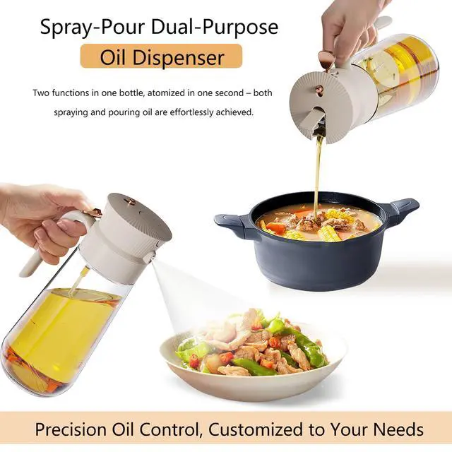 Alt view image 4 of 7 - 19.6 oz 2 in 1 Glass Olive Oil Sprayer for Cooking | Leak-Proof Oil Dispenser for Kitchen, Food-Grade Spray and Pour Bottle Air Fryer, BBQ, Salad, Baking - White
