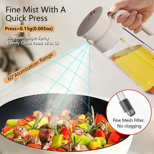 Alt view image 3 of 7 - 19.6 oz 2 in 1 Glass Olive Oil Sprayer for Cooking | Leak-Proof Oil Dispenser for Kitchen, Food-Grade Spray and Pour Bottle Air Fryer, BBQ, Salad, Baking - White
