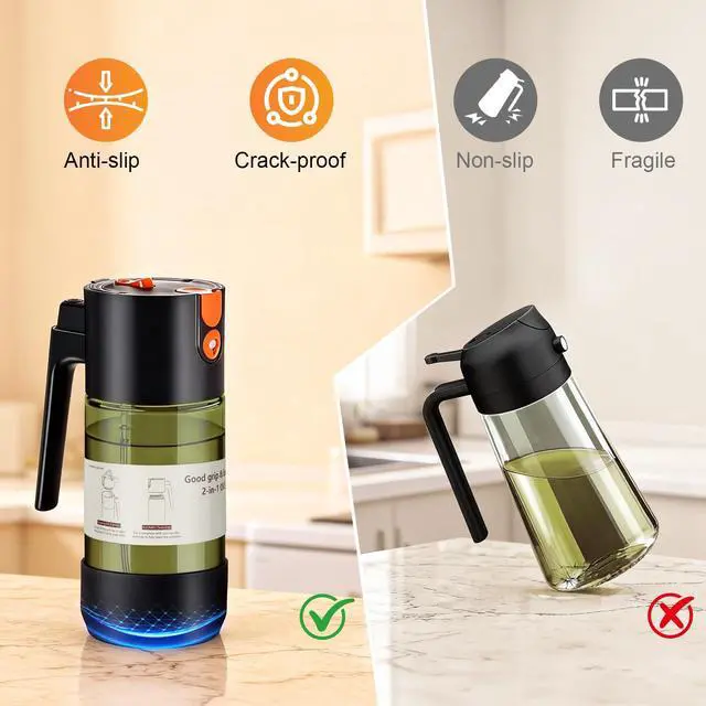 Alt view image 4 of 7 - 2-IN-1 Oil Sprayer for Cooking with 8 Stickers Light-Blocking Dark Glass Olive Oil Dispenser Bottle for Kitchen 500ml/16.9oz Oil Mister for Air Fryer, BBQ,Salad Even Spray with Portion Control