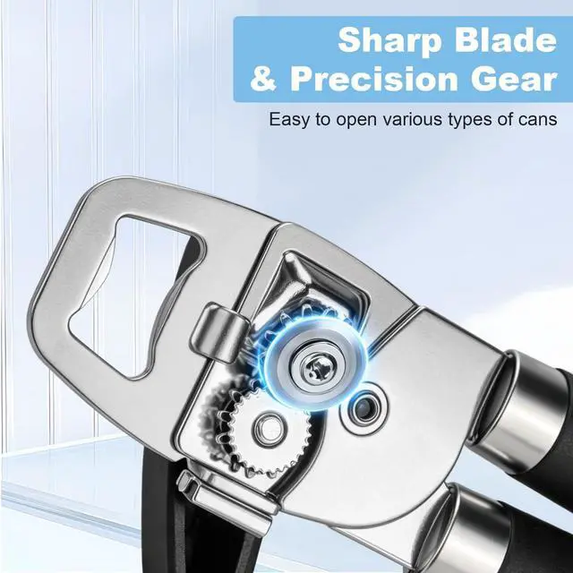 Alt view image 3 of 7 - Can Opener Manual Heavy Duty Stainless Steel | with Magnetic Lid Lifter, Sharp Cutting Wheel, Soft Ergonomic Handle, Oversized Turn Knob, Multifunctional Kitchen Tool