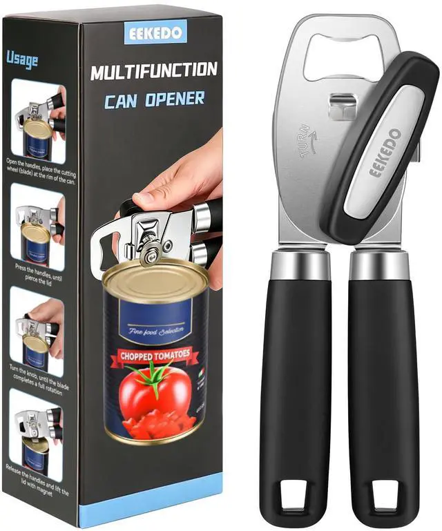Main image of Can Opener Manual Heavy Duty Stainless Steel | with Magnetic Lid Lifter, Sharp Cutting Wheel, Soft Ergonomic Handle, Oversized Turn Knob, Multifunctional Kitchen Tool