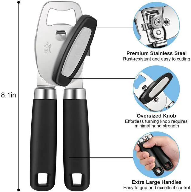 Alt view image 2 of 7 - Can Opener Manual Heavy Duty Stainless Steel | with Magnetic Lid Lifter, Sharp Cutting Wheel, Soft Ergonomic Handle, Oversized Turn Knob, Multifunctional Kitchen Tool