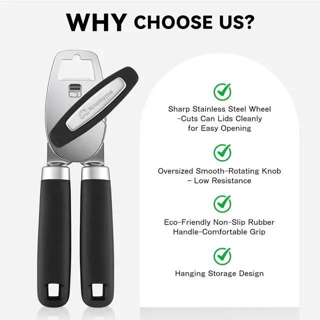 Alt view image 2 of 7 - Smooth Edge Manual Can Opener, Sharp Steel Wheel Senior Friendly | Easy Turn Knob, Soft Grip Cushioned Handles, Heavy Duty, Commercial & Household Use, Manual Design