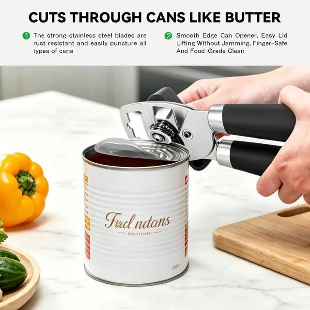 Alt view image 3 of 7 - Smooth Edge Manual Can Opener, Sharp Steel Wheel Senior Friendly | Easy Turn Knob, Soft Grip Cushioned Handles, Heavy Duty, Commercial & Household Use, Manual Design