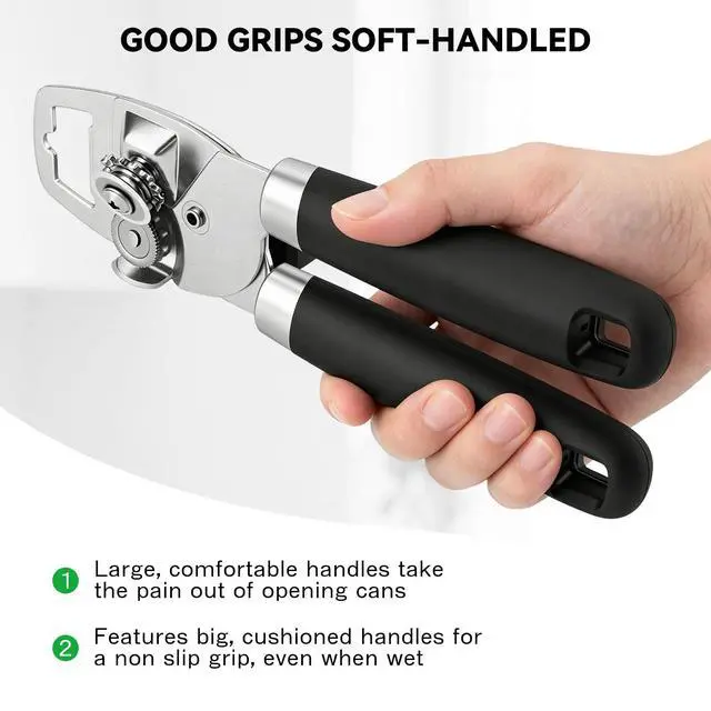 Alt view image 4 of 7 - Smooth Edge Manual Can Opener, Sharp Steel Wheel Senior Friendly | Easy Turn Knob, Soft Grip Cushioned Handles, Heavy Duty, Commercial & Household Use, Manual Design