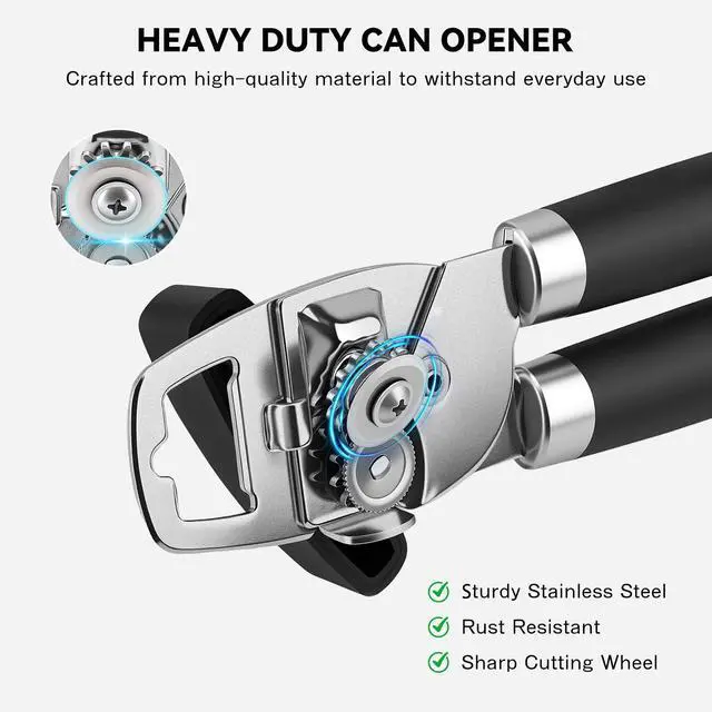 Alt view image 5 of 7 - Smooth Edge Manual Can Opener, Sharp Steel Wheel Senior Friendly | Easy Turn Knob, Soft Grip Cushioned Handles, Heavy Duty, Commercial & Household Use, Manual Design