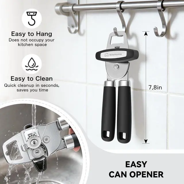 Alt view image 7 of 7 - Smooth Edge Manual Can Opener, Sharp Steel Wheel Senior Friendly | Easy Turn Knob, Soft Grip Cushioned Handles, Heavy Duty, Commercial & Household Use, Manual Design