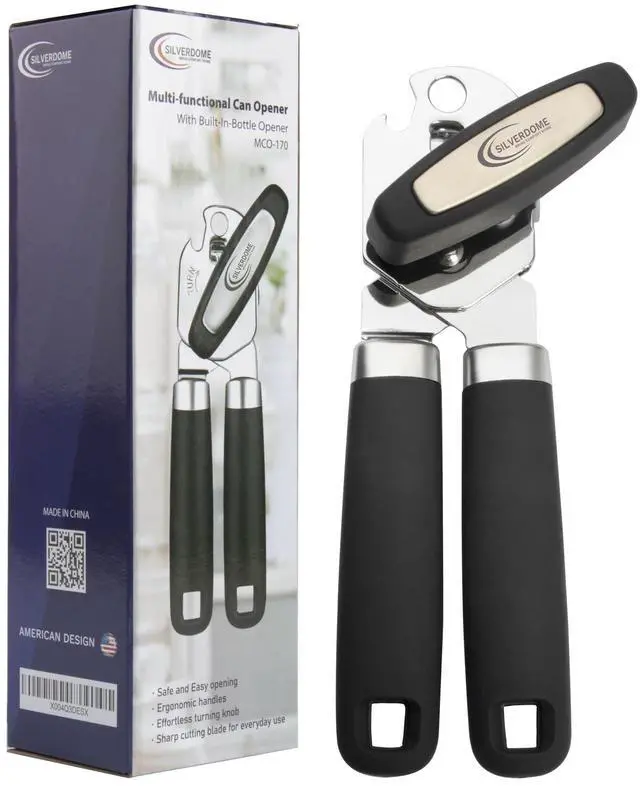 Main image of Heavy Duty Stainless Steel Manual Can Opener with Bottle Opener Function- Rust Proof and with Soft Grip Handle, razor sharp, smooth and easy cutting,