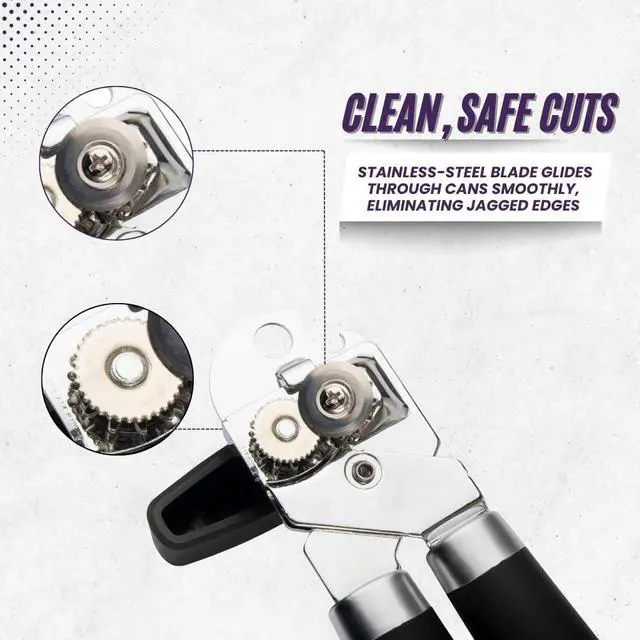 Alt view image 2 of 6 - Heavy Duty Stainless Steel Manual Can Opener with Bottle Opener Function- Rust Proof and with Soft Grip Handle, razor sharp, smooth and easy cutting,