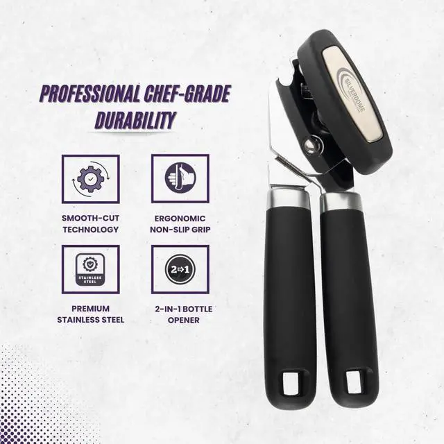 Alt view image 5 of 6 - Heavy Duty Stainless Steel Manual Can Opener with Bottle Opener Function- Rust Proof and with Soft Grip Handle, razor sharp, smooth and easy cutting,