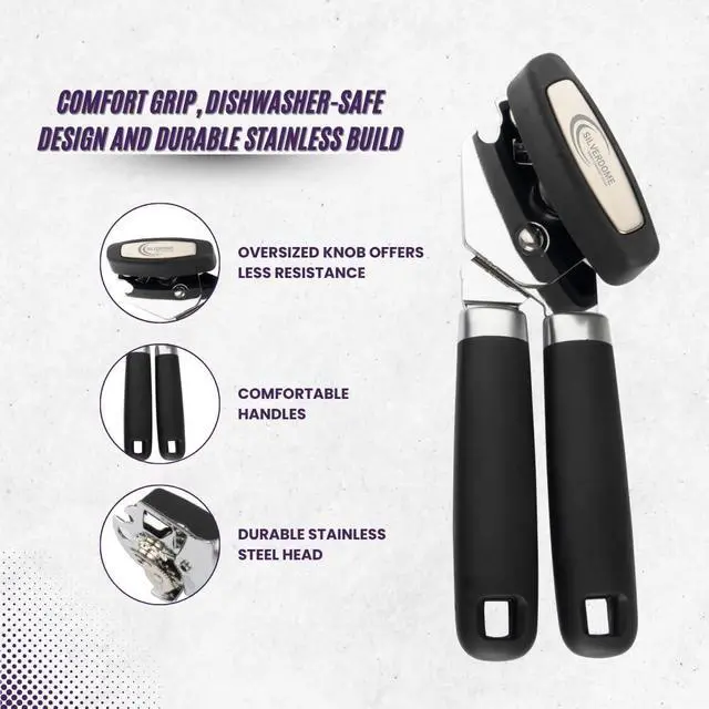 Alt view image 6 of 6 - Heavy Duty Stainless Steel Manual Can Opener with Bottle Opener Function- Rust Proof and with Soft Grip Handle, razor sharp, smooth and easy cutting,