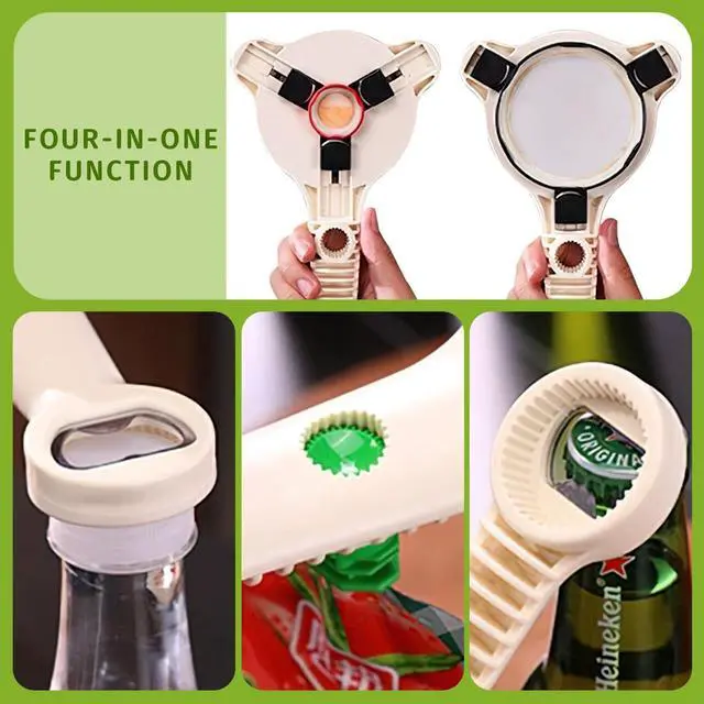 Alt view image 4 of 7 - 4-in-1 Jar Opener, Stainless Steel Lid Remover, Multi Functional Adjustable Stainless Lid Opener, Jar Openers for Seniors & Arthritis Sufferers & Weak Hands, for Kitchen Jars Bottles Cans