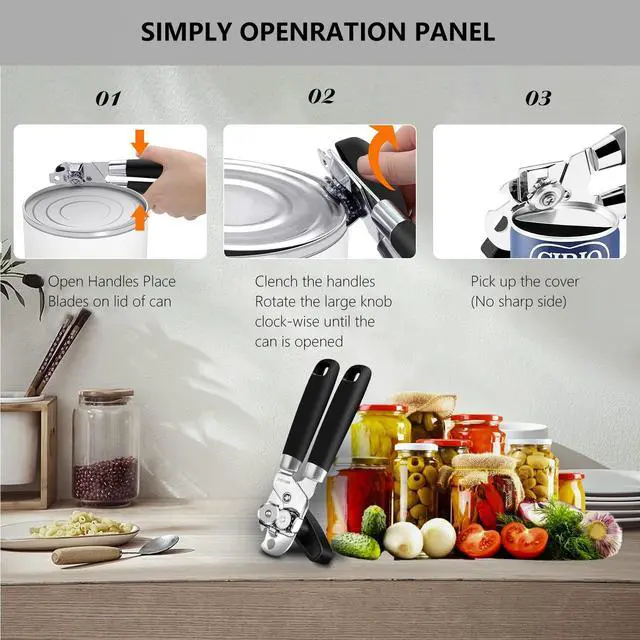 Alt view image 6 of 7 - Can Opener,Professional 3-In-1 Multifunctional Manual Can Openers Bottle Opener,Kitchen Durable Stainless Steel Heavy Duty Can Opener Smooth Edge for Kitchen Seniors Friendly