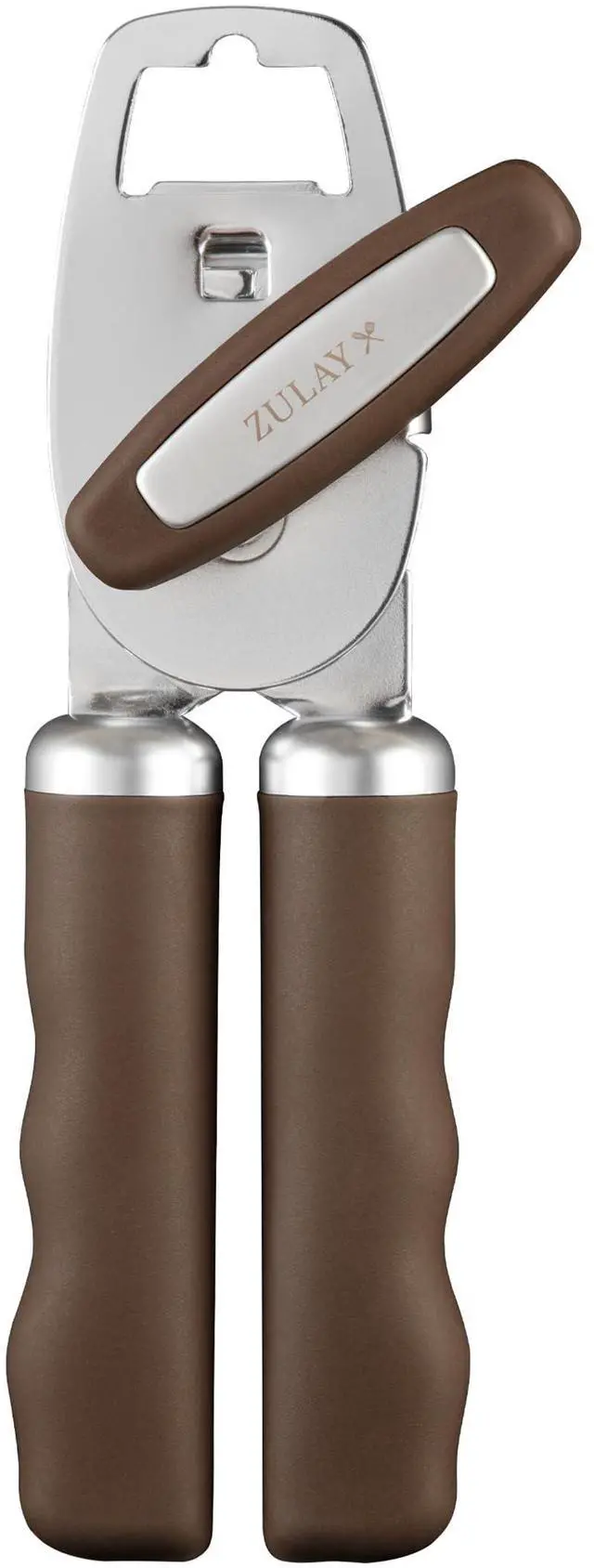 Main image of Heavy Duty Stainless Steel Can Opener Manual with Bottle Opener - Rust Proof Manual Can Opener With Turn Knob & Comfy Soft Grip Handles - Brown