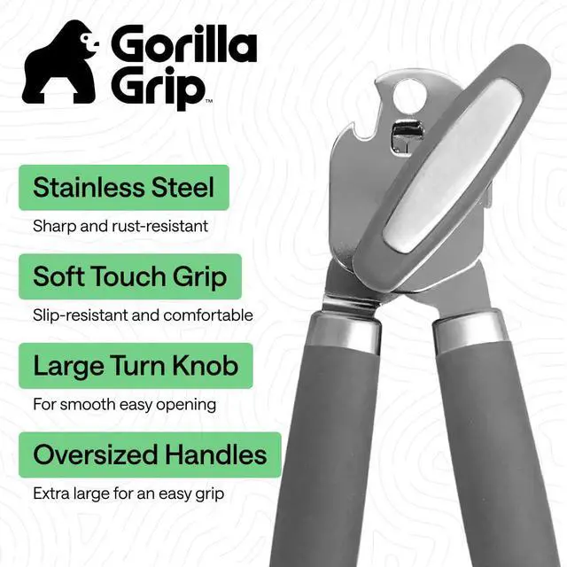 Alt view image 2 of 7 - Original Model Stainless Steel Manual Can Opener, Gray | US Designed, Oversized Handheld Turn Knob, Comfortable Handle for Easy Turning, Multifunctional Kitchen Tool, Open Bottles