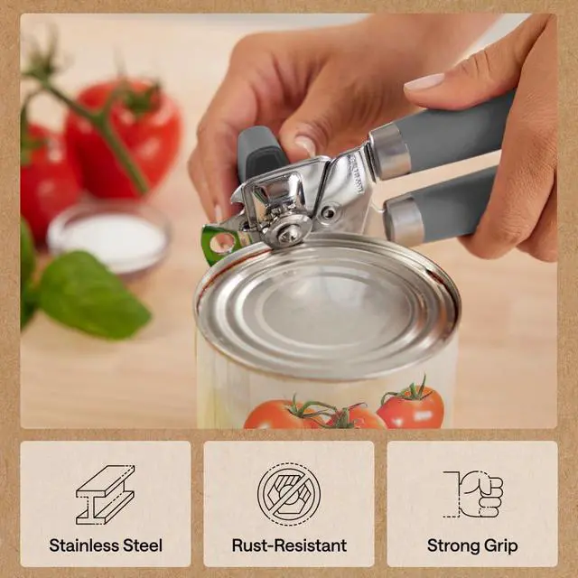 Alt view image 5 of 7 - Original Model Stainless Steel Manual Can Opener, Gray | US Designed, Oversized Handheld Turn Knob, Comfortable Handle for Easy Turning, Multifunctional Kitchen Tool, Open Bottles