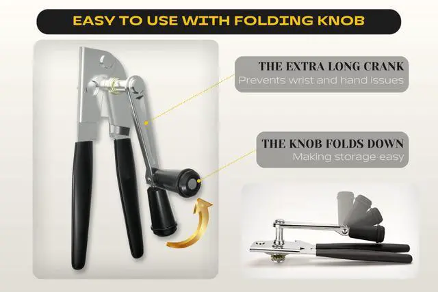 Alt view image 3 of 7 - Heavy Duty Can Opener with Magnet Commercial Can Opener Manual for Seniors & Arthritis - Hand Held, Folding Knob, Smooth Edge, Works on #10 Cans, for Restaurants