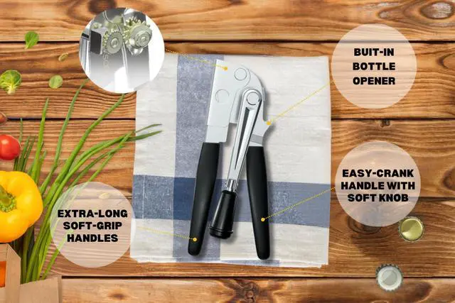 Alt view image 7 of 7 - Heavy Duty Can Opener with Magnet Commercial Can Opener Manual for Seniors & Arthritis - Hand Held, Folding Knob, Smooth Edge, Works on #10 Cans, for Restaurants